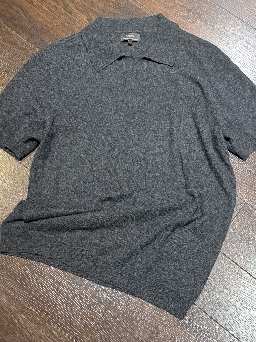 Quince 100% Mongolian Cashmere Johnny Collar Polo Charcoal Grey Mens Size L